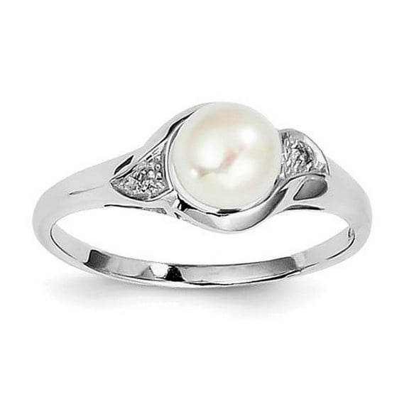 Sterling Silver Rhodium Plated Diamond and FW Cultured Pearl Ring QR4485