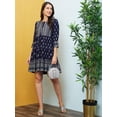 thumbnail image 6 of Globus Women Navy Blue Floral Printed Tie-Up Neck Gathered A-Line Dress, 6 of 6