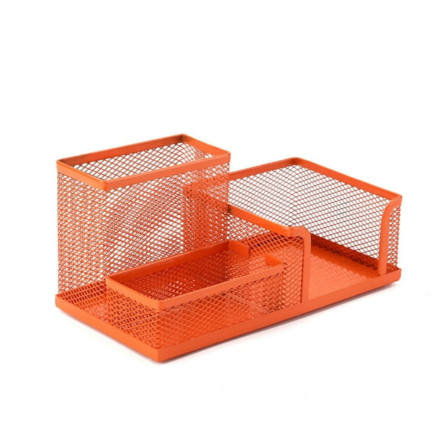 stanreset Iron Pen Holder Replacement Coated Unfading Anti-corrosive School Dorm Desktop Note Controller Pencil Container Orange
