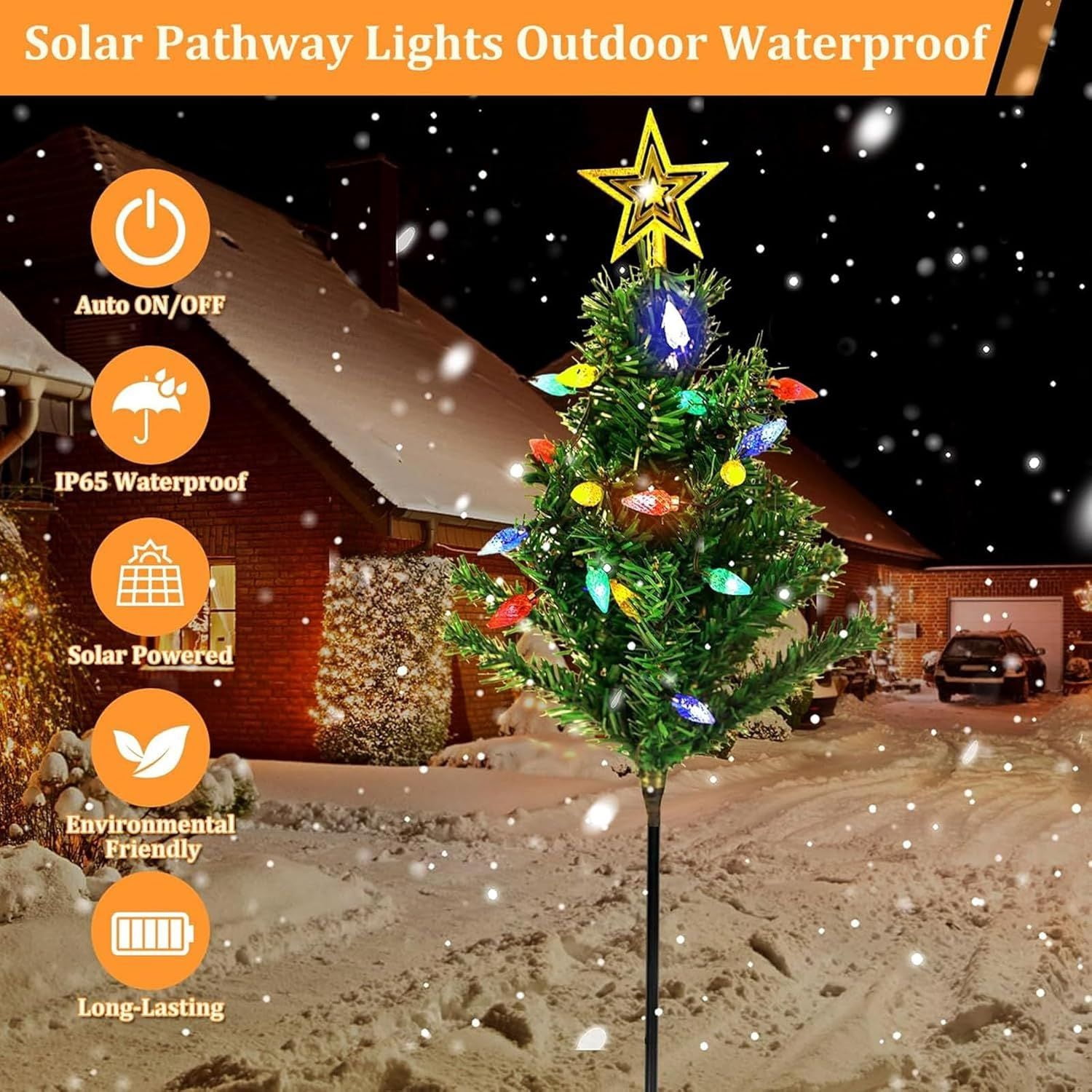 Solar Christmas Pathway Lights for Outdoor Decorations,Outside Christmas Tree Stake Lights,Waterproof Xmas Garden Stake Lights Patio Yard Garden Lawn Holiday Decor