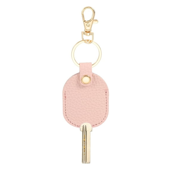 Uxcell Artificial Engraved Leather Keychain, 4 Pcs Replaceable Keychains Holder with Metal Clasp for Broken Car Key Men Women Pink