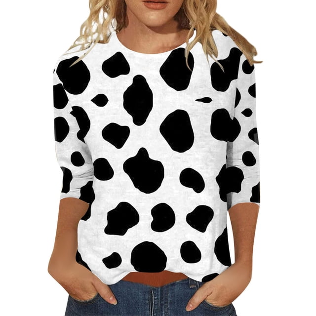 TSADFHJI Chandails en Molleton pour Femmes Zip Tops d'Été pour Femmes Col Rond Manches Trois-Quarts T-Shirt Imprimé Floral Confortable Blouse L Blanc