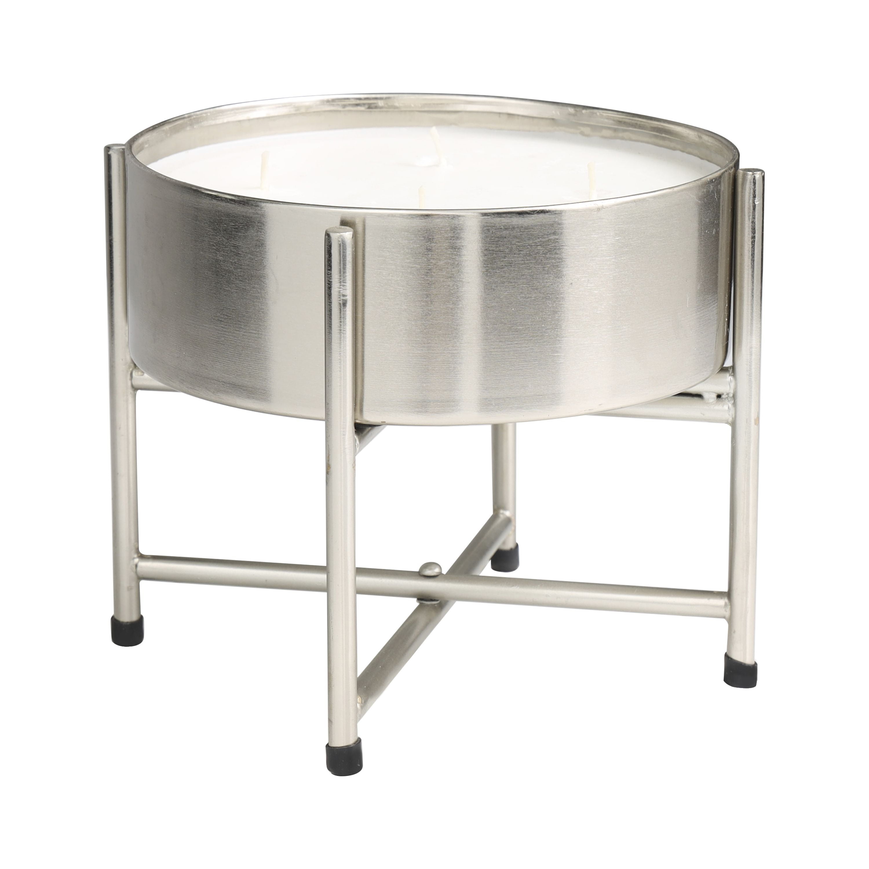 CosmoLiving by Cosmopolitan Silver Metal Sweet Bamboo Scented Wide 55 oz 4 Wick Candle with White Wax