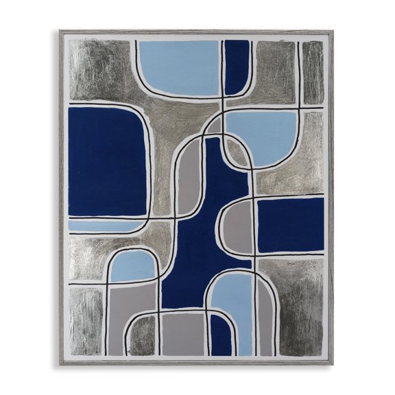Stupell Industries Art Deco Blue Asymmetrical Pattern Gray Framed Giclee Art, 16 x 20, by Michael Willett