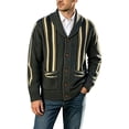 thumbnail image 2 of Nmnitkp Men's Fall Jackets Shawl Collar Button‑Front Knit Cardigan Jacket Western Geometric Striped Long Sleeve Sweater Coat Pockets Knit Outerwear for Casual Daily Wear Dark Gray,S, 2 of 5