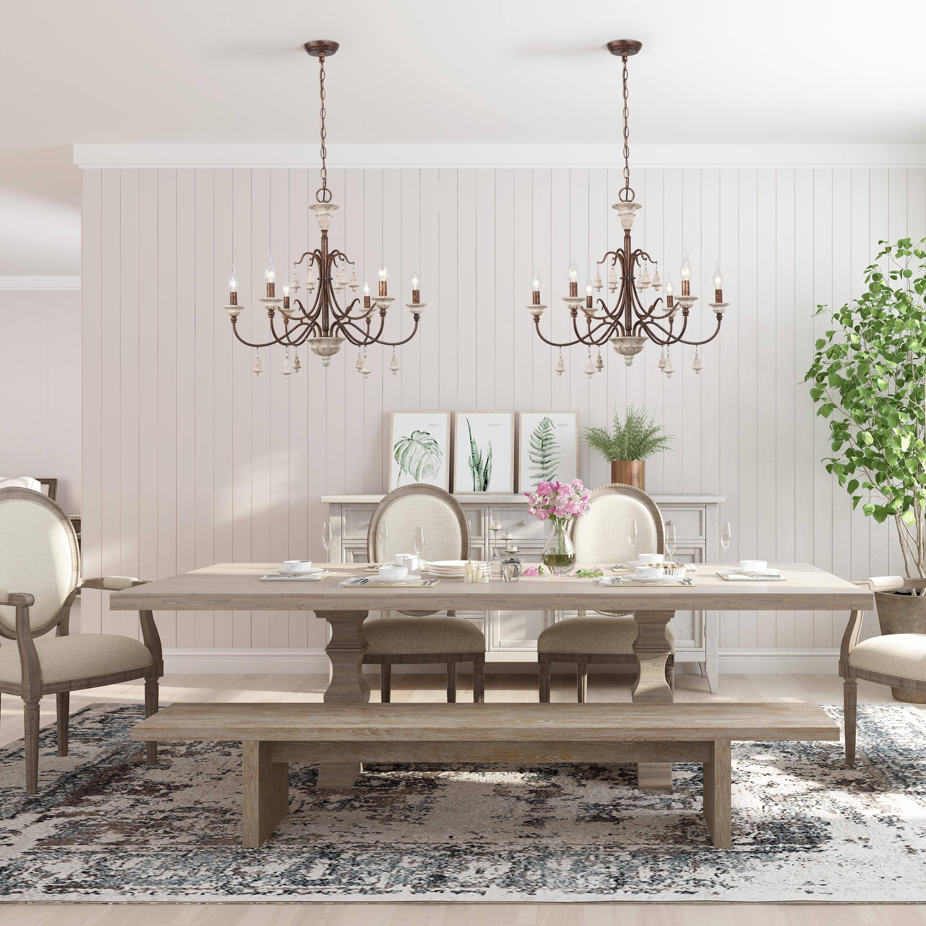 LNC Royal 6-Light Distressed Bronze French Country/Cottage Led Chandelier