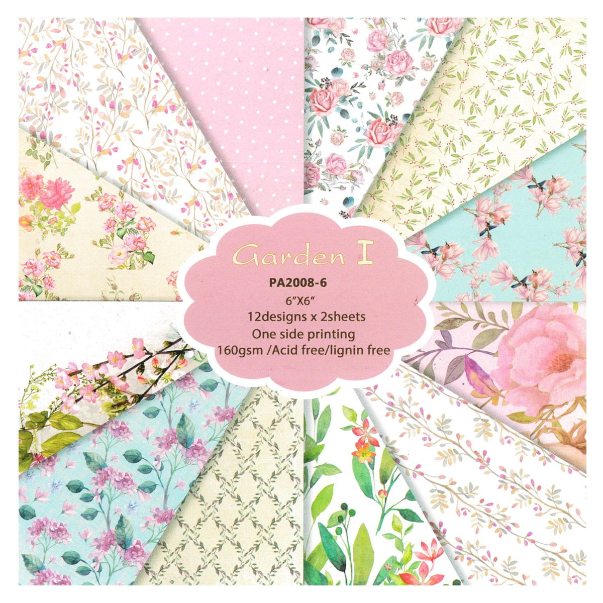 Wrapables 6x6 Decorative Single-Sided Scrapbook Paper for Arts & Crafts  Projects, Scrapbooking, Card-Making, Pink Floral Theme 