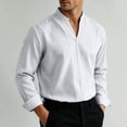 thumbnail image 2 of LEAVINGSUO Mens Dress Shirts Stand Collar Solid Color Casual Button Pocket Long Sleeve Shirt White XL, 2 of 6