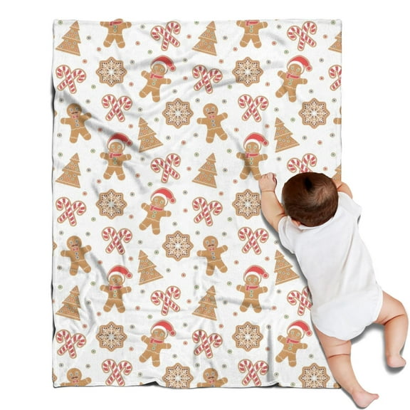 White Christmas Gingerbread Man Pattern Blanket,Comfortable Soft Flannel Throw Blanket,All Season,Warm Lightweight Blankets for Sofa Bed Couch Living Room Chair,30"x40"