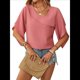 thumbnail image 1 of Blusa Informal Elegante de con Cuello en V para Mujer, 1/2, Verano 2025 Rojo Ladrillo M, 1 of 10