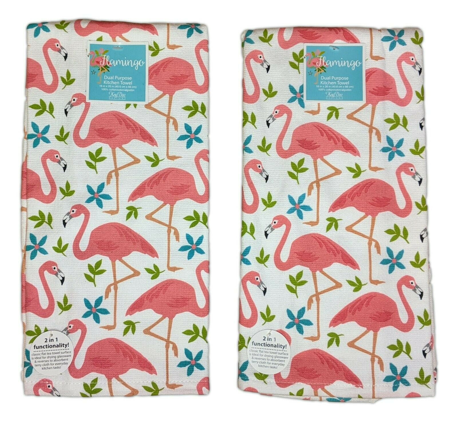Flamingo Dish Towel Tropical Living New Cotton 18" x 28" Pink Tea Kitchen 