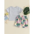 thumbnail image 6 of Suealasg Baby Boys 2 Piece Summer Beach Clothes Set Short Sleeve Leaf Print Patchwork Tops + Shorts Set  6M 1T 2T 3T Toddler Boys Casual Vacation Outfits, 6 of 9