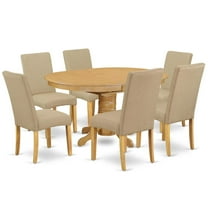 East West Furniture Avon 7-piece Wood Dining Set in Oak/Dark Khaki