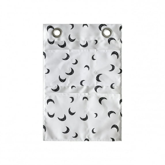 Half Moon Hanging Pocket Organizer, Repetitive Crescent Halloween Inspired Simplistic Pattern Plain Background, Printed Polyester Storage Bag with Pockets, 14" x 20", Dimgray and White