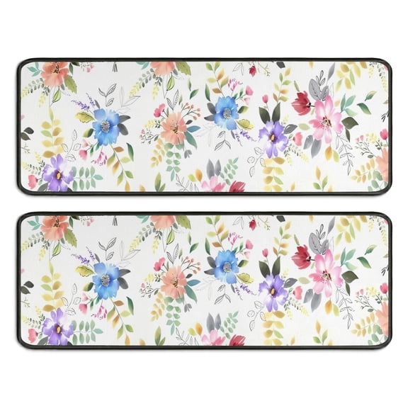 Kitchen Rugs Sets Of 2,Pioneer Flower Floral Print Pattern Anti Fatigue Kitchen Mat Rugs Non Slip Washable,Decorative Kitchen Floor Mats for Kitchen,Sink,Laundry,17"x47" 17"x47"