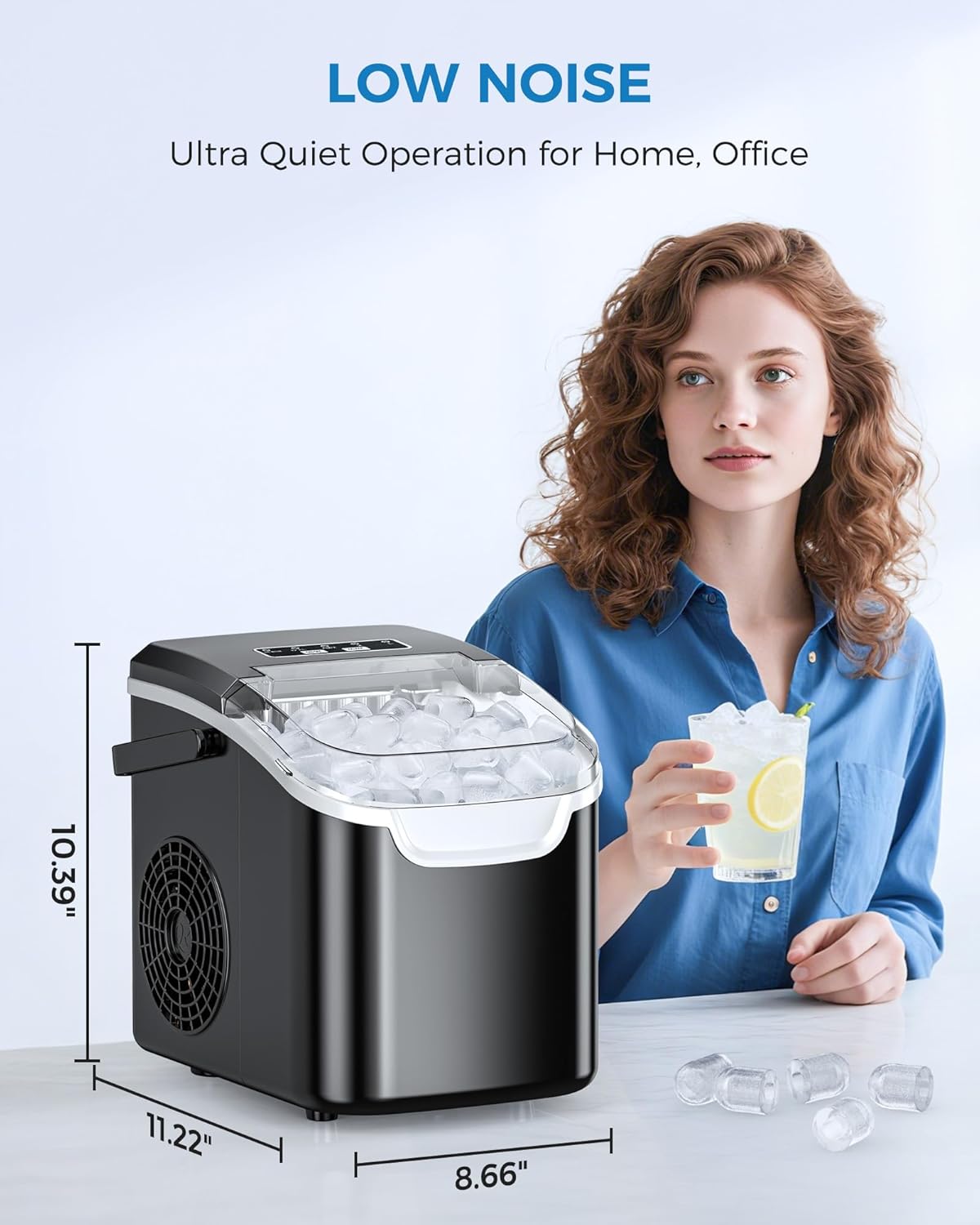 Havato Ice Makers Countertop with Handle, 26.5 Lbs / 24 H, 8 Cubes in 6 Mins, Portable Ice Machine with Self-Cleaning, Perfect for Home Kitchen (Black)