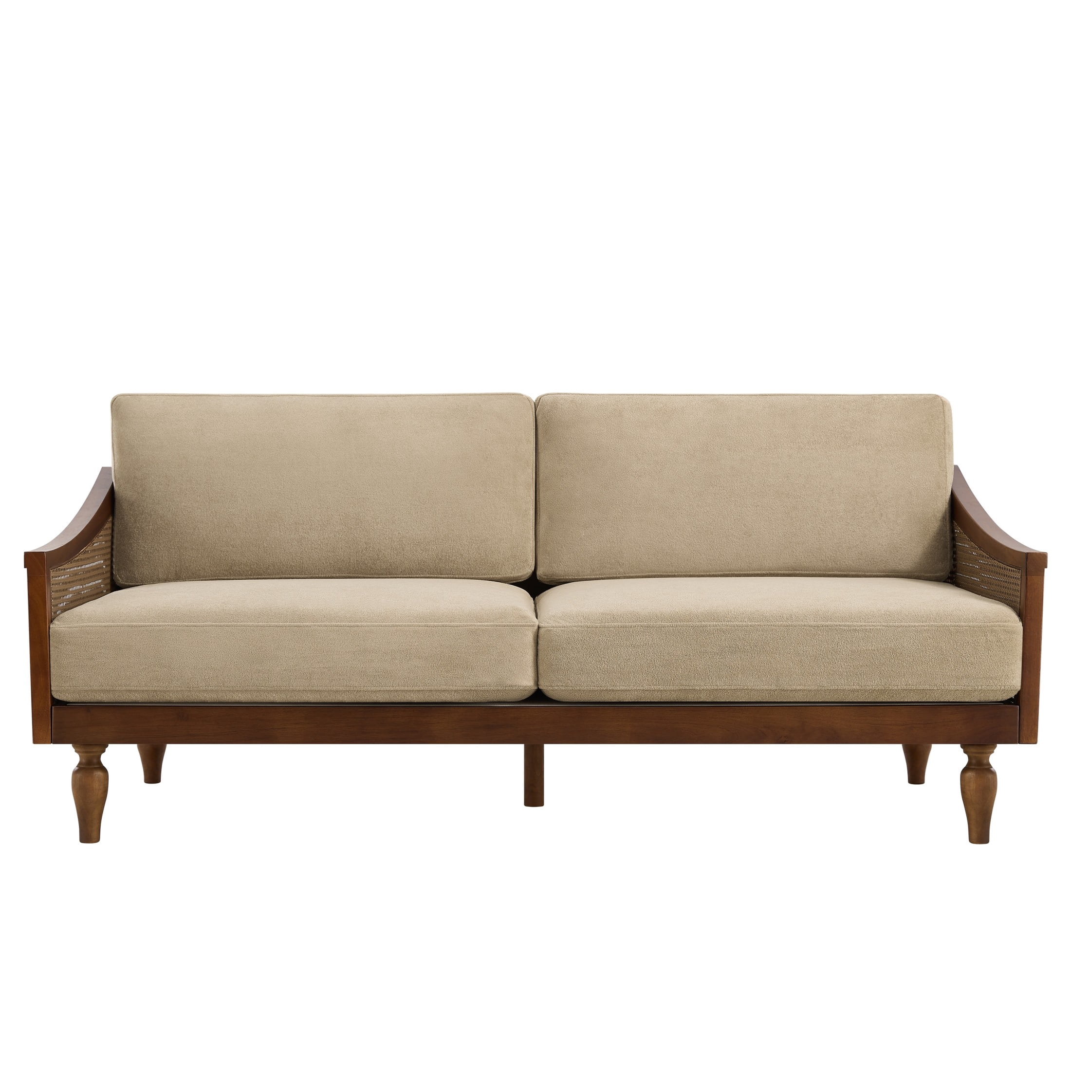 Christopher Knight Home Mid-Century 70.9" 3-Seater Sofa with Rattan Armrests, Wooden Frame, Light Brown