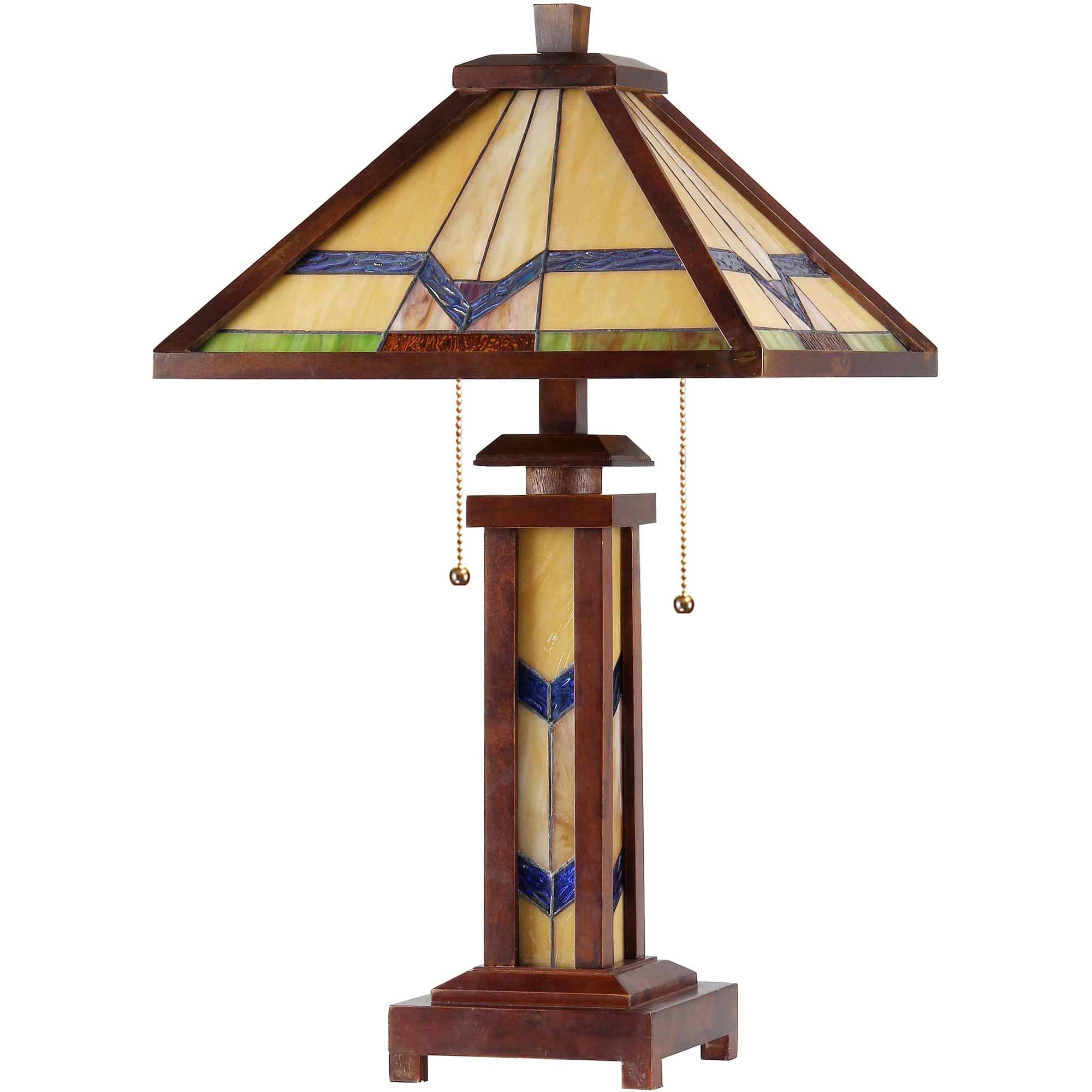 Chloe Lighting Alexander Tiffany-Style 3-Light Mission Double Lit Wooden Table Lamp with 15" Shade