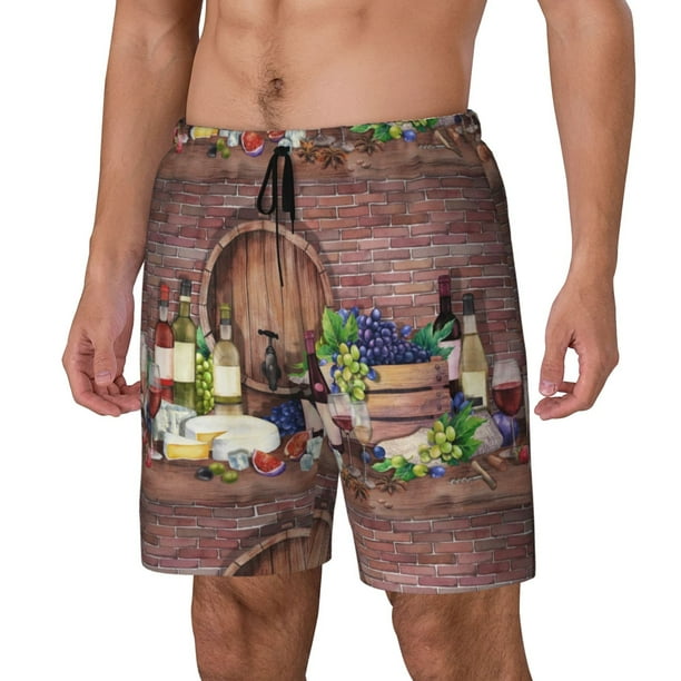 Balery Bottle Glass Red Wine Bañador para hombre, shorts de playa de secado rápido con entrepierna y forro de compresión-Large