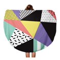 thumbnail image 1 of NUDECOR 60 inch Round Beach Towel Blanket Colorful Geometric Retro Memphis 80S 90S Pattern Abstract Triangle Travel Circle Circular Towels Mat Tapestry Beach Throw, 1 of 2