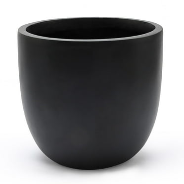 LuxenHome Black MgO Round 12.2in. H Outdoor Planter