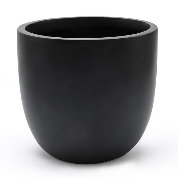 LuxenHome Black MgO Round 12.2in. H Outdoor Planter