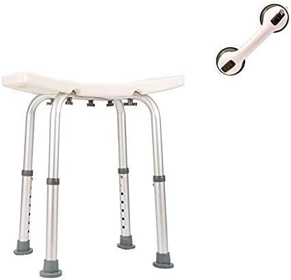 HEALTHLINE Compact Shower Stool Bath Bench without Back, Free Grab Bar Balance Assist Suction Cup 12', Adjustable Small Shower Stool Medical Shower Chairs For Elderly, Disabled, Non-slip Seat, White