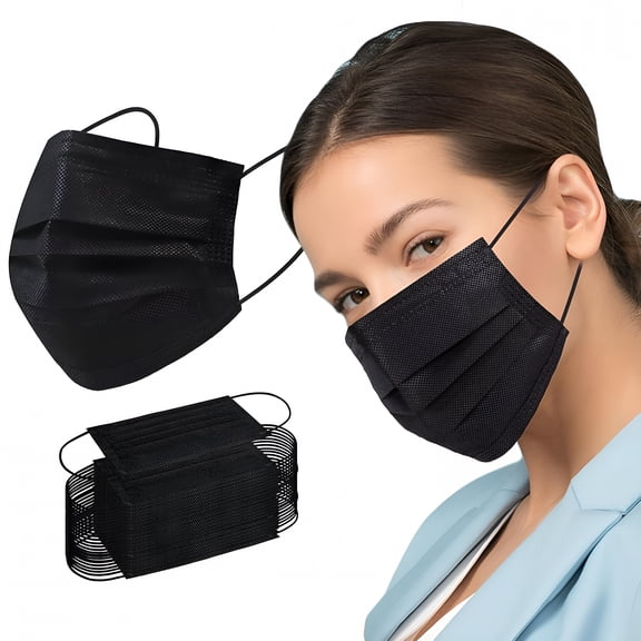 XIRQI Disposable Face Mask, 100 PCS Black Masks, 3 Ply Protection Face Masks