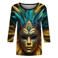 thumbnail image 5 of Visit the JURANMO Store Womens Fashion Tunic Tops Funny Mask Graphic 3/4 Sleeve Mardi Gras T Shirts Lightweight Carnival Party Tees Multicolor S, 5 of 7