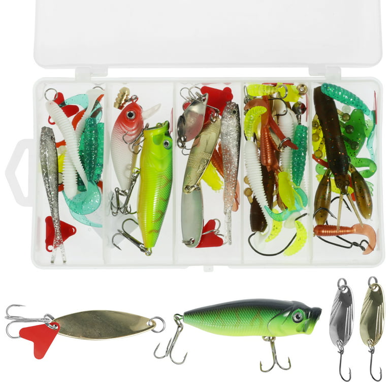 84Pcs Fishing Lure Set for Beginners Soft and Hard Lure Baits Set Mixed  Colorful Metal Fishing Lures Life-Like 3D Fishing Lures with Storage Box  for