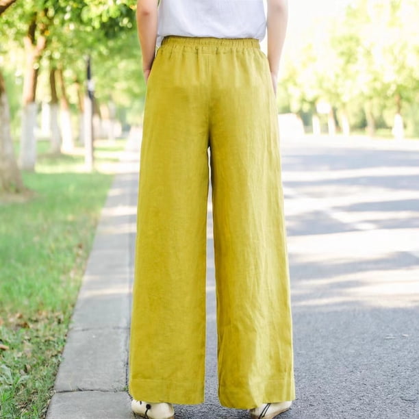 Pantalones de pierna recta, holgados, de lino, de color liso, con cintura holgada, informales, de pierna ancha para mujer