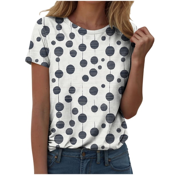 Camisetas Casuales de las Mujeres Estampadas Cuello Tripulado Manga Corta Superior, Ligera Mezcla de Poliéster Blusa de Moda