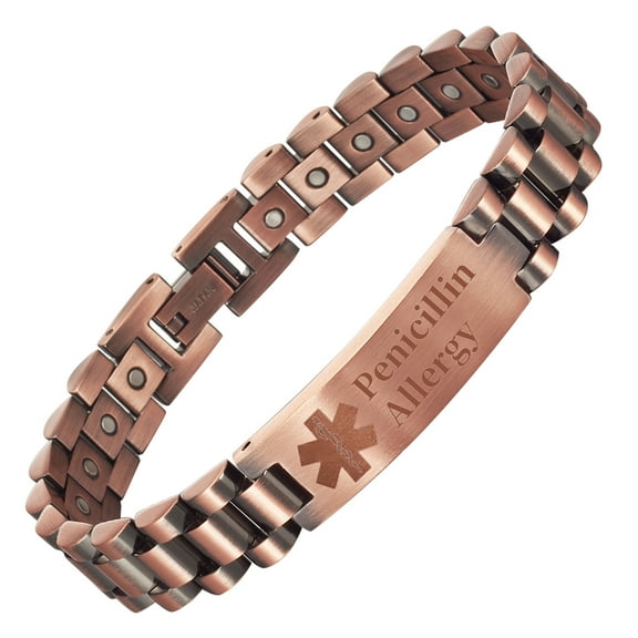 Metaljc Magnetic Stainless Steel Medical Alert ID Bracelet for Men, Engraving Penicillin Allergy