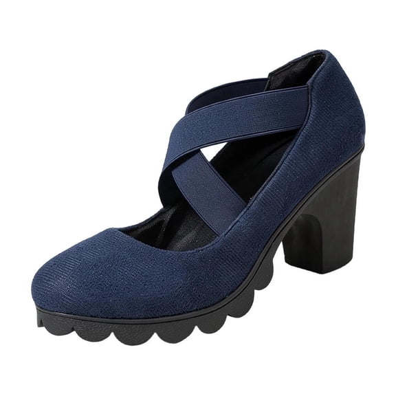 Busydd Womens Dress Shoes Trendy Flock Chunky and Block Heel Shoes Casual Criss Cross Strap Round Toe Shoes 35