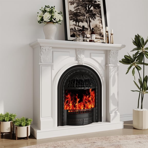 BOSHIRO Electric Fireplace with Mantel, 48 Inch Fireplace Tv Stand with Birdcage Fireplace Heater for Bedroom, Entryway Decor