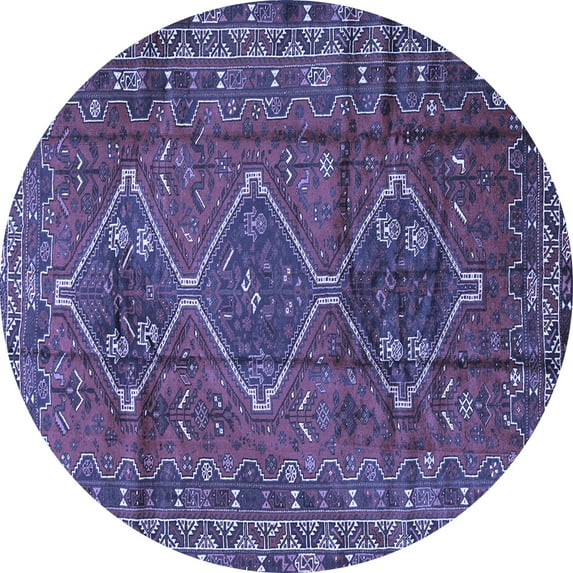 Ahgly Company Machine Washable Indoor Round Persian Blue Traditional Area Rugs, 5' Round