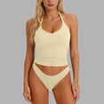 thumbnail image 4 of Womens Tank Tops with Shelf Bra Ribbed Crop Tees Halter Scoop Neck Backless Yoga Workout Camisole Summer Shirt (L, Beige), 4 of 6