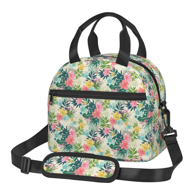 Disketp Tropical Flowers Lonchera Térmica para Mujer y Hombre, Bolsa de Almuerzo Reutilizable e Impermeable para Trabajo, Viajes y Picnic