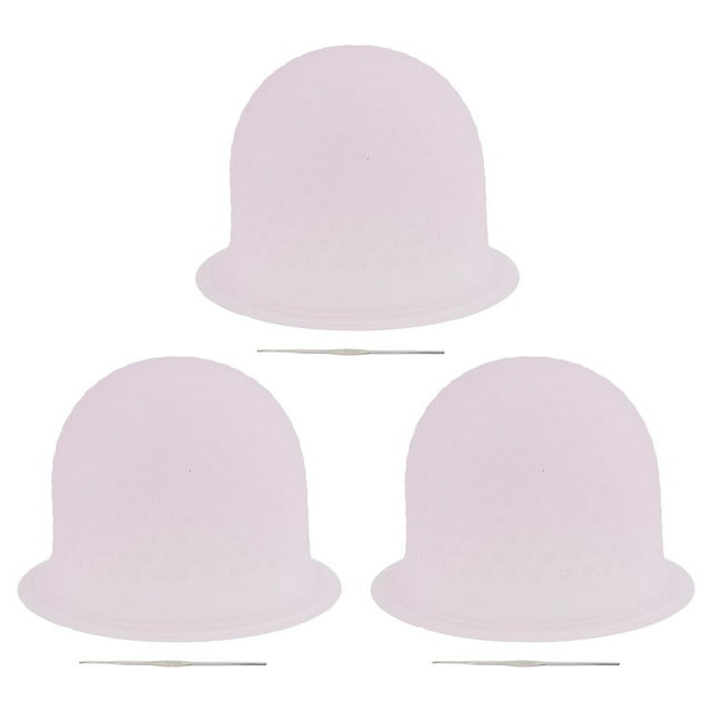 Tachiuwa 3Pcs Barber Hair Color Dyeing Highlighting Cap w/ Metal Hook Highlight Tools