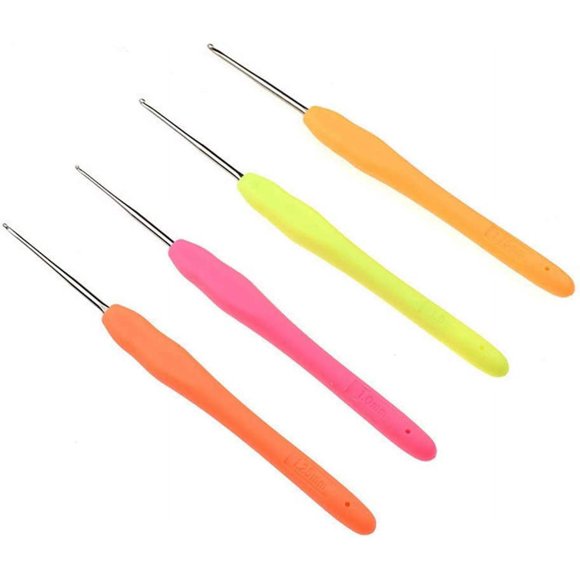4 Pieces Hair Needles Crochet Hooks Precision Metal Needles Crochet Knitting Needles with Soft Handles, 1 mm, 1.25 mm, 1.5 mm, 1.75 mm, 4 Colors