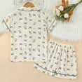 thumbnail image 4 of Bainana Girls 2 Pieces Sleep Outfit Set Cartoon Print Short Sleeve Button Down Shirts And Shorts Set Soft Leisure Toddler Girls Holiday School Daily Loungewear Size 4-5 Years White, 4 of 8