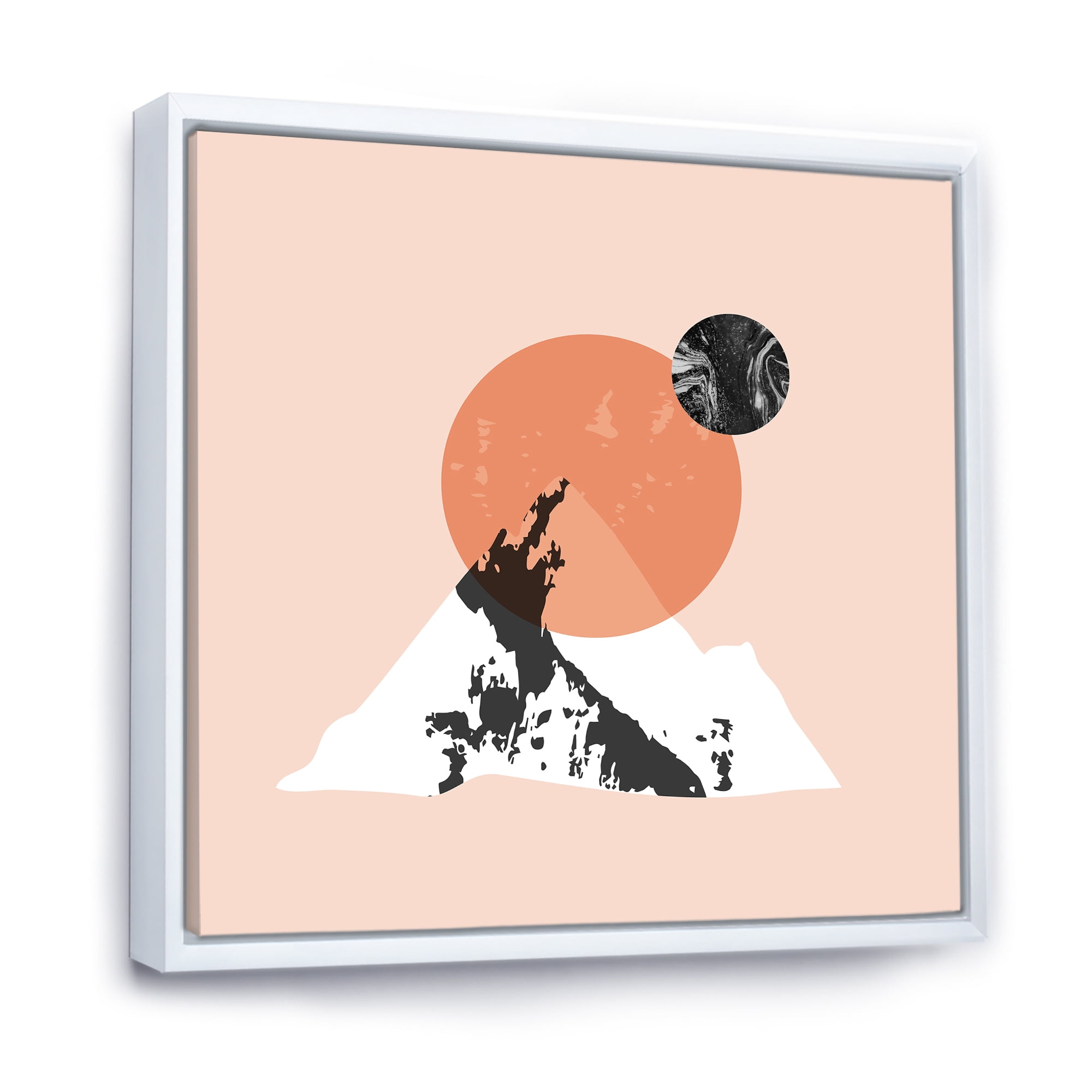 Designart 'Modern Minimalist Mountain Moon and Sun' Modern Framed Canvas Wall Art Print