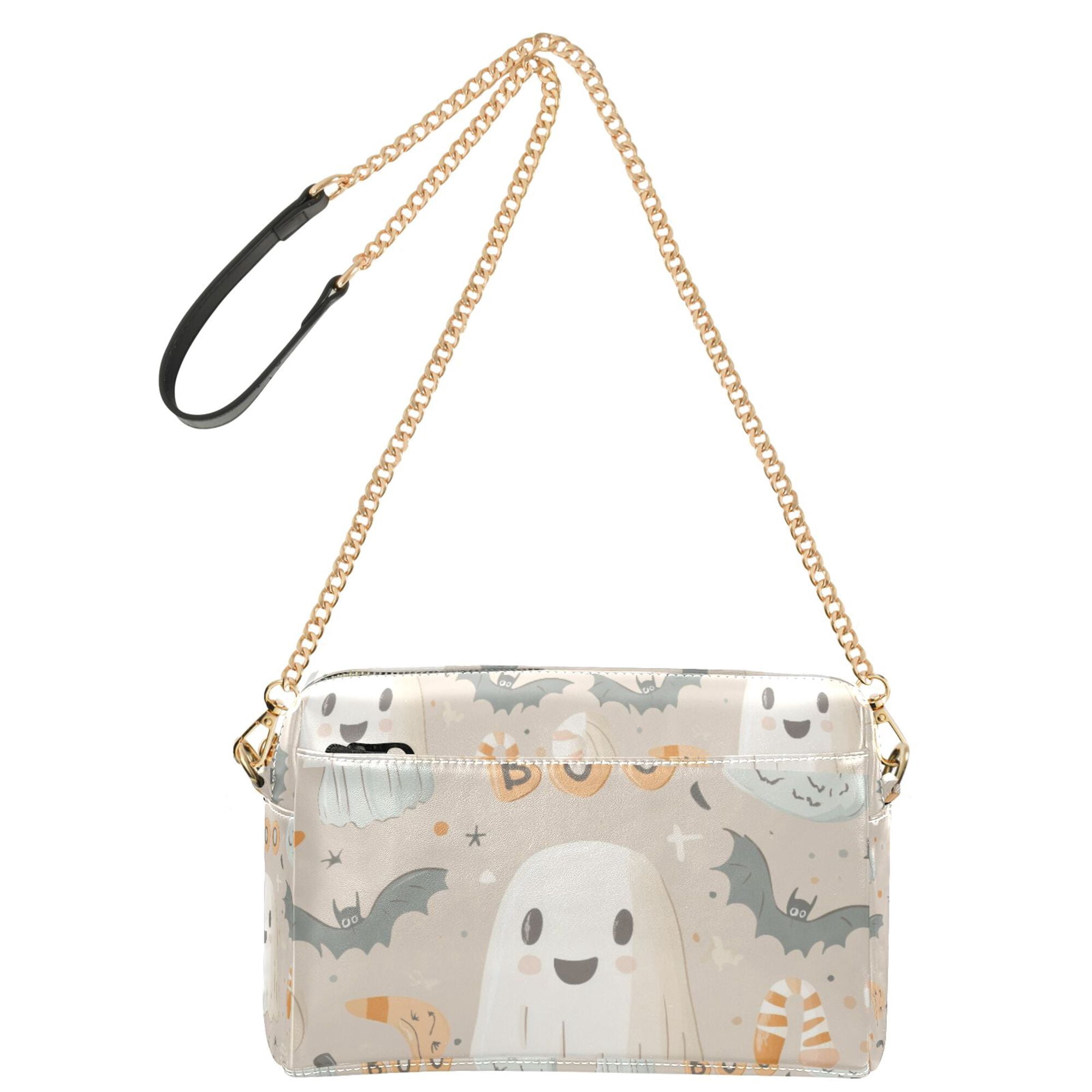 FORMRS Women Crossbody Purse with Chain Strap Vegan Leather Shoulder Handbag, Halloween Ghosts