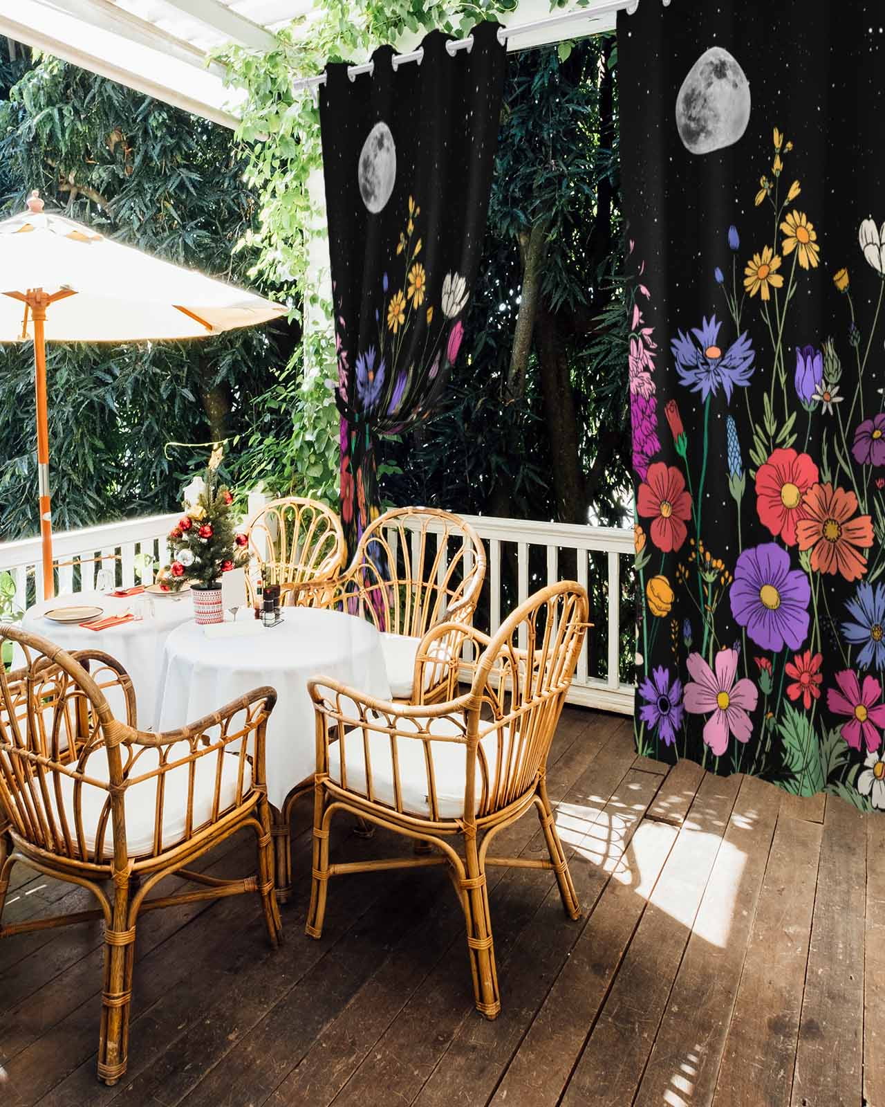 Spring Flowers Outdoor Curtains for Patio, Retro Farm Evening Country Plants Privacy Drapes Grommet Waterproof Outside Curtains for Porch/Cabana/Balcony 54"x 108", 1 Panel