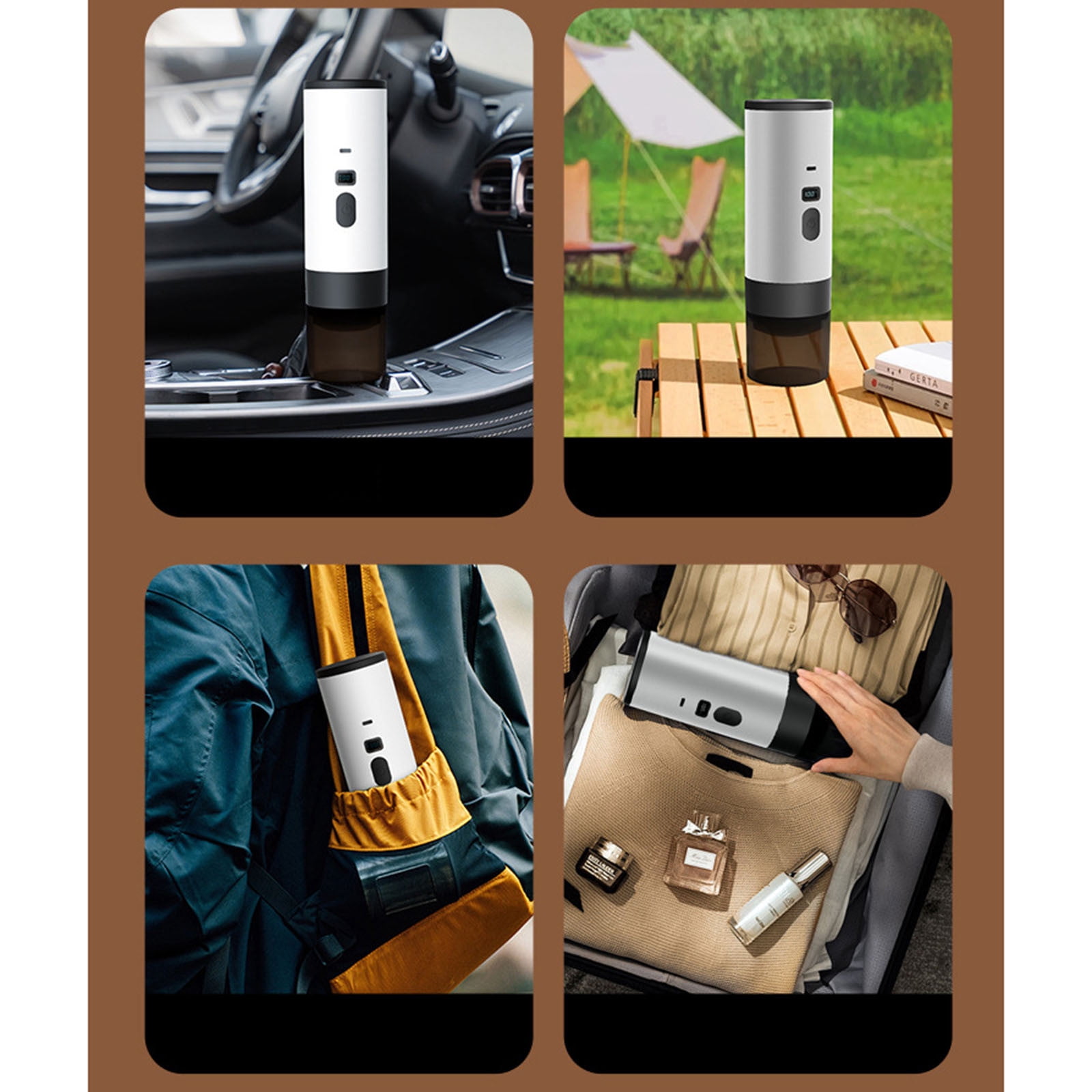 Mini Portable Espresso Maker - Self-Heating Travel Coffee Machine for Camping & Cars, Works with Ground Coffee & Capsules, Compact Battery Powered Brewer