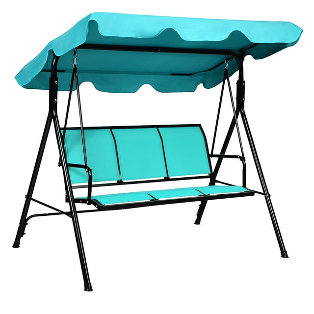 Costway Balancín de Jardín de 3 Plazas con Techo Columpio de Metal para Terrza Balcón Patio Exterior Azul