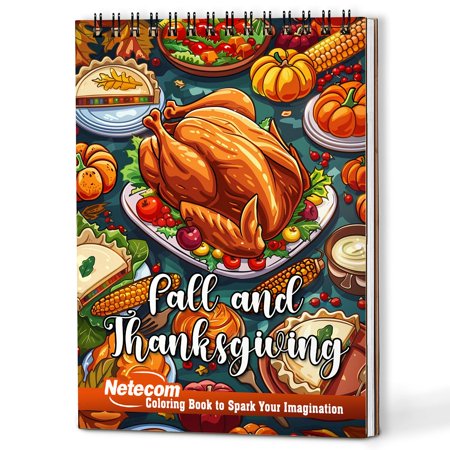 Netecom Fall and Thanksgiving Coloring Book Spiral Bound for Adults, A5 Wooden Cover, 30 Autumn Coloring Pages of Thanksgiving Holiday for Stress Relief and Relaxation