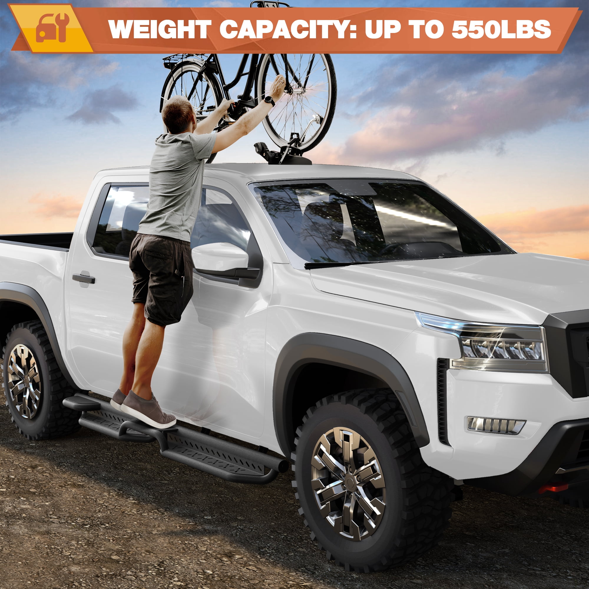 POFENZE Running Boards Side Steps Compatible with Nissan Frontier 2005-2024 Crew Cab Black Nerf Bars