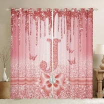 Manfei Letter Monogrammed Initial J Girl Black Out Curtains,Kawaii Bow Butterfly Curtains Pack of 2 (42x63 Each),Bling Crystal Pink Glitter Bedroom Curtains,Lightweight Room Decor