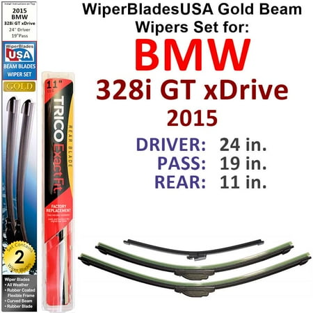 2015 BMW 328i GT xDrive Beam Wiper Blades Wipers WBUSA (Set of 3) w/Rear Wiper